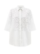 Ladies Rtw Valentino - Floral Guipure-lace And Cotton-poplin Shirt - Womens - White