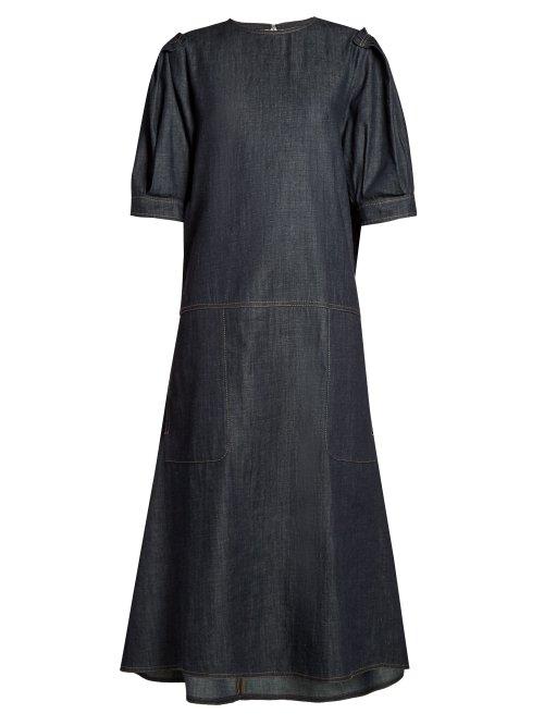 Matchesfashion.com Marni - Gathered Back Raw Denim Dress - Womens - Dark Indigo