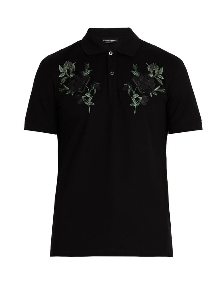 Alexander Mcqueen Floral-embroidered Cotton Piqu Polo Shirt