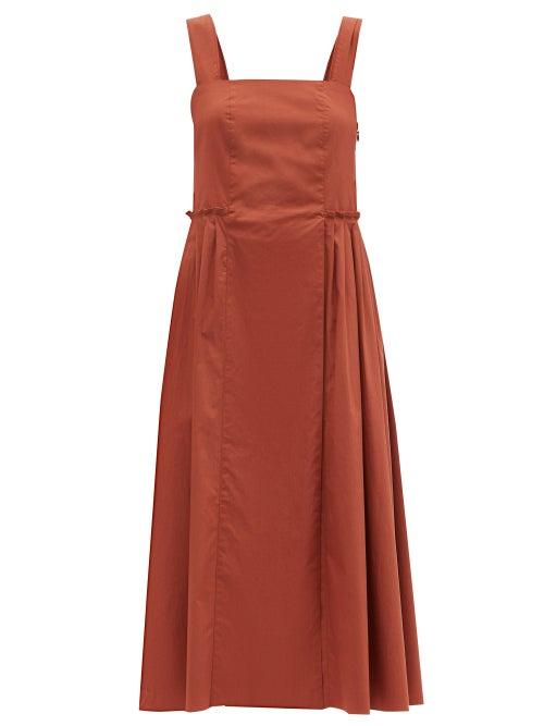 Matchesfashion.com Three Graces London - Esther Square-neck Cotton-poplin Midi Dress - Womens - Brown
