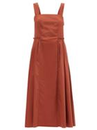 Matchesfashion.com Three Graces London - Esther Square-neck Cotton-poplin Midi Dress - Womens - Brown