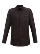 Matchesfashion.com Dolce & Gabbana - Embellished Crest Logo Cotton Shirt - Mens - Black