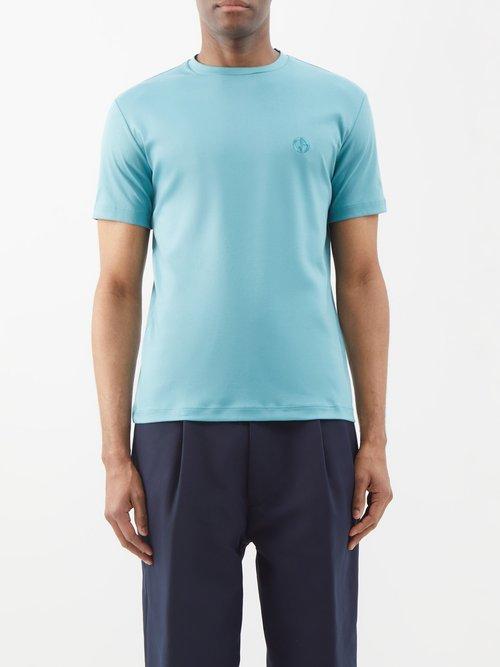 Giorgio Armani - Logo-embroidered Cotton-jersey T-shirt - Mens - Blue