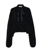 Balenciaga - Peplum-hem Pliss-jersey Blouse - Womens - Black