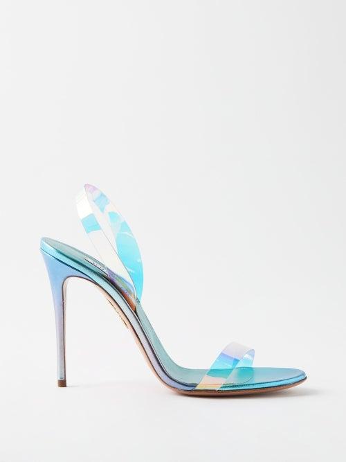 Aquazzura - So Nude 105 Metallic-leather Sandals - Womens - Blue