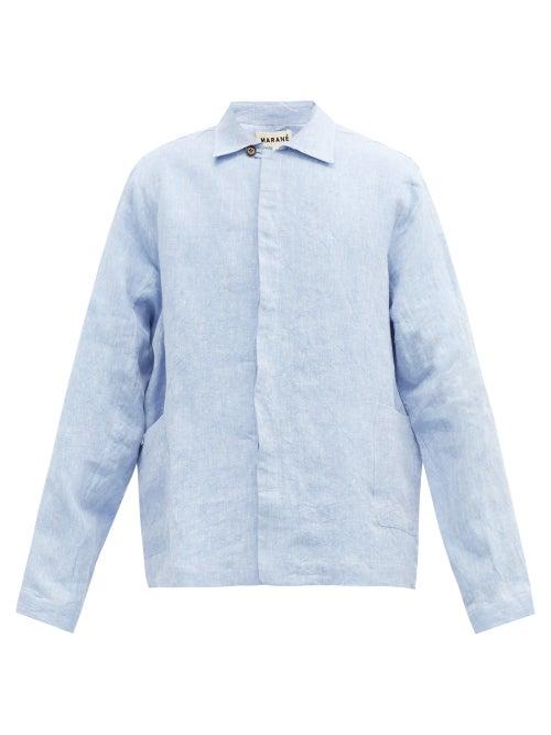 Matchesfashion.com Maran - Spread-collar Linen-chambray Overshirt - Mens - Light Blue