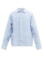 Matchesfashion.com Maran - Spread-collar Linen-chambray Overshirt - Mens - Light Blue