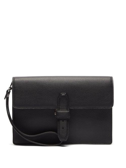 Brioni - Grained Leather Wristlet Pouch - Mens - Black