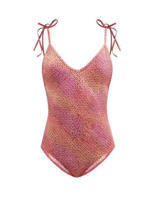 Isabel Marant - Swan V-neck Printed Swimsuit - Womens - Pink Orange