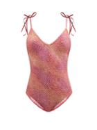Isabel Marant - Swan V-neck Printed Swimsuit - Womens - Pink Orange
