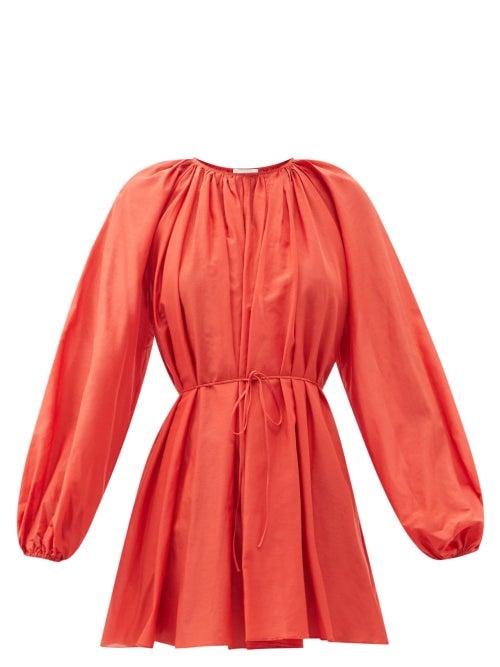 Ladies Beachwear Matteau - Gathered Cotton-blend Mini Dress - Womens - Red