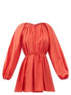 Ladies Beachwear Matteau - Gathered Cotton-blend Mini Dress - Womens - Red