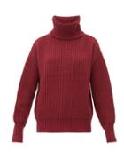 Matchesfashion.com Joseph - Pearl Roll Neck Chunky Knit Wool Sweater - Womens - Dark Red