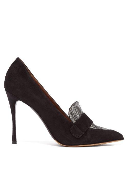 Matchesfashion.com Tabitha Simmons - Caspian Tweed Panel Suede Mules - Womens - Black Grey
