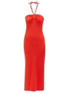 Matchesfashion.com Giuliva Heritage Collection - The Leda Halterneck Cotton-blend Midi Dress - Womens - Red