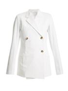 Matchesfashion.com Helmut Lang - Double Breasted Cotton Blend Blazer - Womens - White