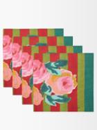 Lisa Corti - Set Of Four Nizam Floral-print Cotton Placemats - Womens - Green Red