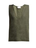 Matchesfashion.com Asceno - Deep V Neck Linen Top - Womens - Khaki