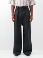 S.s. Daley - Pleated Pinstriped Cotton Trousers - Mens - Navy Cream Stripe