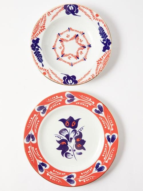 La Doublej - Set Of Two Transylvania Porcelain Dinner Plates - Womens - Blue Multi