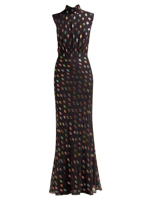 Matchesfashion.com Saloni - Fleur Geometric Fil Coup Silk Blend Gown - Womens - Black Multi