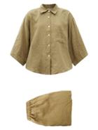 Ladies Lingerie Deiji Studios - 03 Short Linen Pyjamas - Womens - Khaki