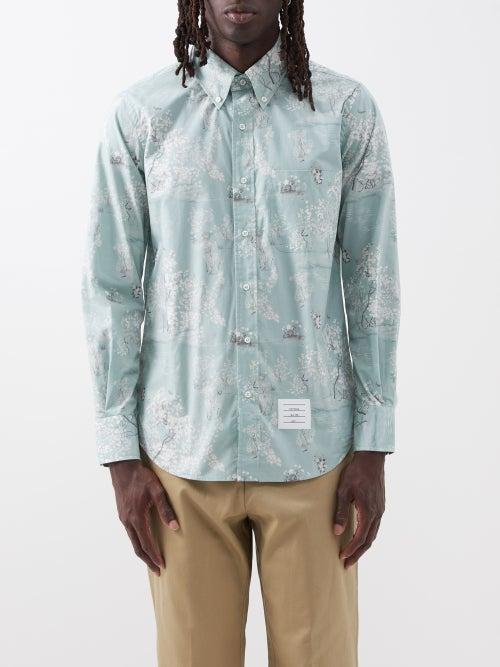Thom Browne - Toile-print Cotton-poplin Shirt - Mens - Green