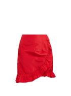 Matchesfashion.com Alexachung - Ruffle Trimmed Taffeta Wrap Skirt - Womens - Red