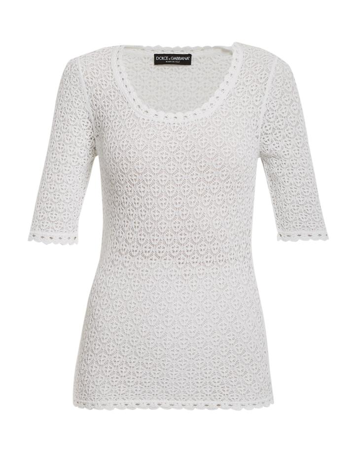 Dolce & Gabbana Round Scoop-neck Lace-knit Top