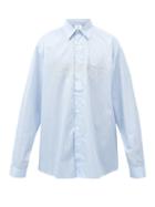 Matchesfashion.com Vetements - Glitter Logo-print Pinstriped Cotton Shirt - Mens - Blue