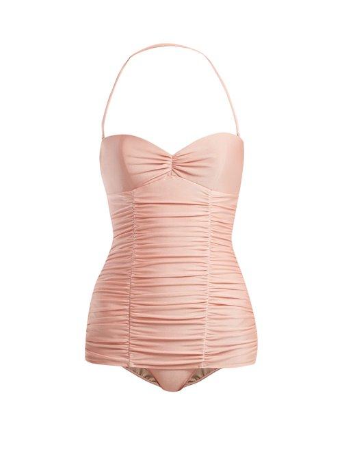 Matchesfashion.com Adriana Degreas - X Charlotte Olympia Ruched Halterneck Swimsuit - Womens - Pink