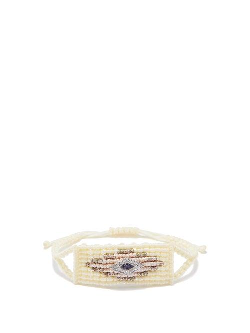 Diane Kordas - Evil Eye Diamond, Sapphire & Woven-cord Bracelet - Womens - Cream Multi