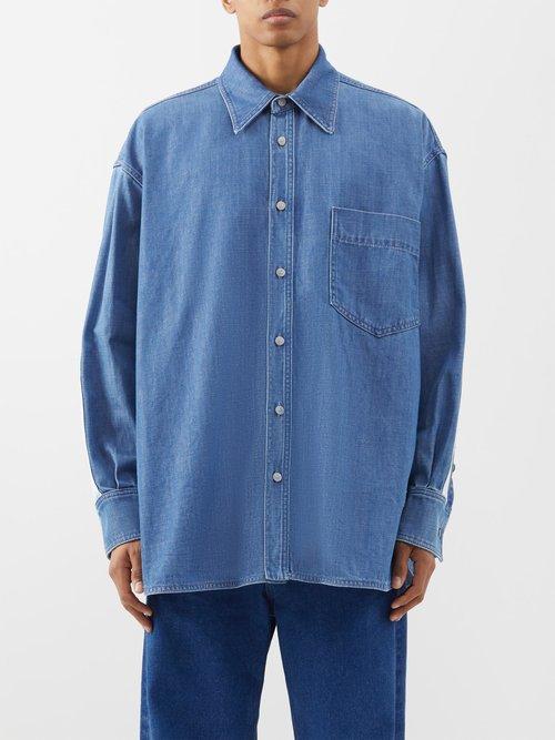 Mm6 Maison Margiela - Patch-pocket Denim Shirt - Mens - Light Blue