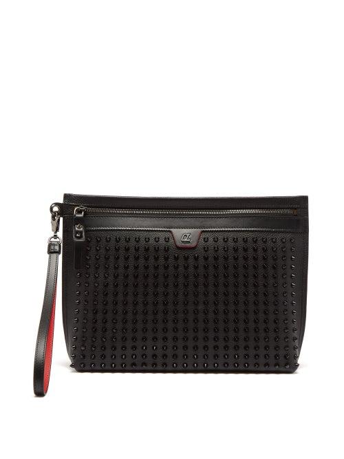 Christian Louboutin - Citypouch Spike-embellished Leather Pouch - Mens - Black
