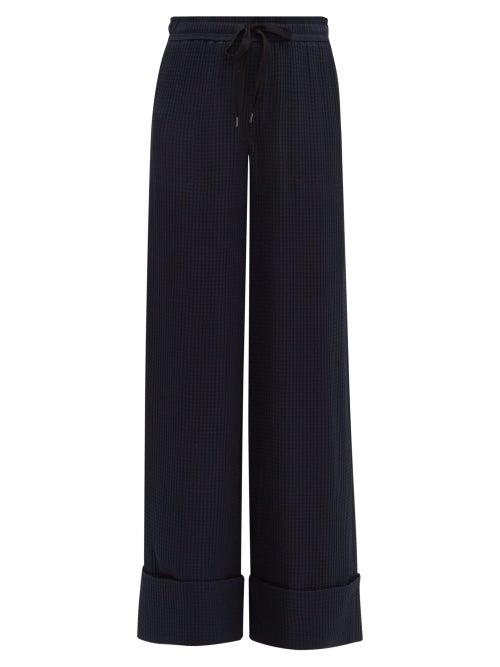 Matchesfashion.com Roland Mouret - Betterton Checked Jacquard Silk Trousers - Womens - Navy