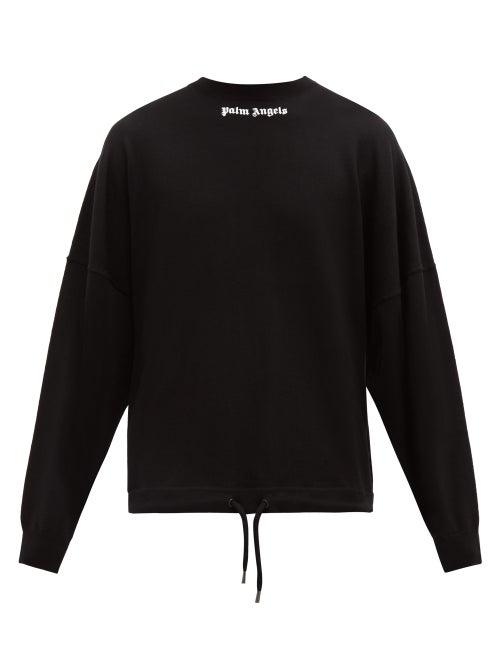 Matchesfashion.com Palm Angels - Logo Print Drawstring Wool Sweatshirt - Mens - Black