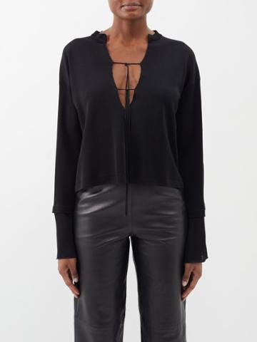 Tom Ford - Tie-front Knit Blouse - Womens - Black