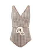 Matchesfashion.com Lisa Marie Fernandez - Yasmin Checked-seersucker Swimsuit - Womens - Brown Stripe