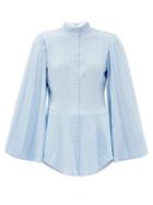 Matchesfashion.com Loewe - Pleated Balloon-sleeve Crepe Blouse - Womens - Light Blue