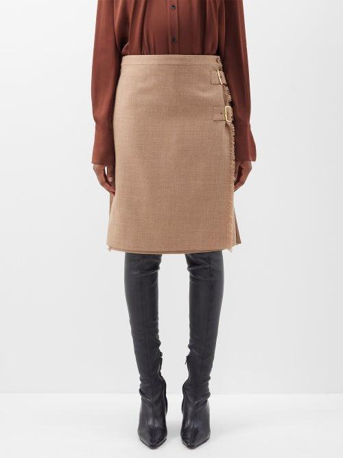 Burberry - Pleated Wool Knee-length Wrap Skirt - Womens - Beige