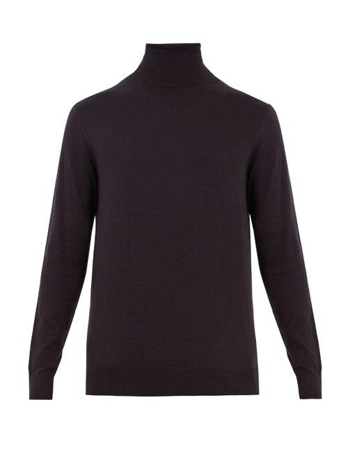 Matchesfashion.com Raey - Roll Neck Cotton Knit Sweater - Mens - Navy