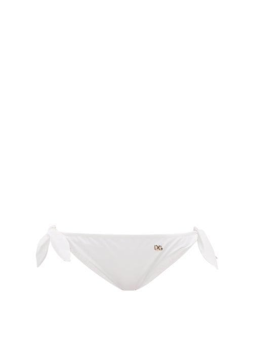 Matchesfashion.com Dolce & Gabbana - Logo Plaque Tie Side Bikini Briefs - Womens - White