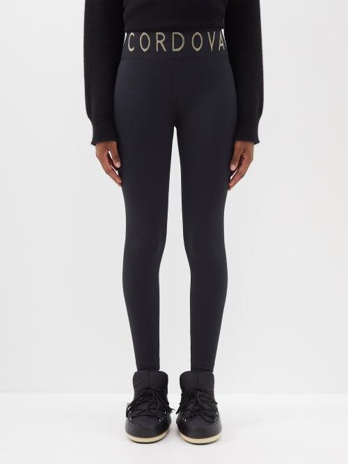 Cordova - Logo Intarsia Ribbed-knit Base-layer Leggings - Womens - Black