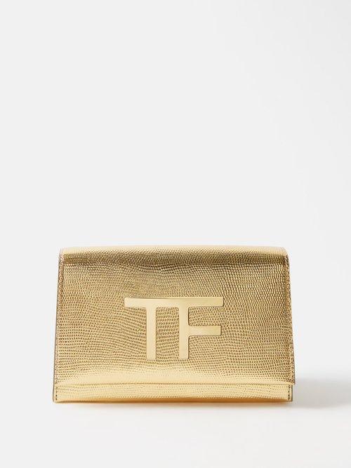 Tom Ford - Disco Lizard-effect Metallic Clutch Bag - Womens - Gold