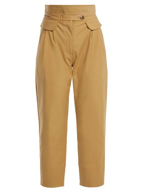Matchesfashion.com Sea - Kamille High Rise Cotton Blend Trousers - Womens - Beige