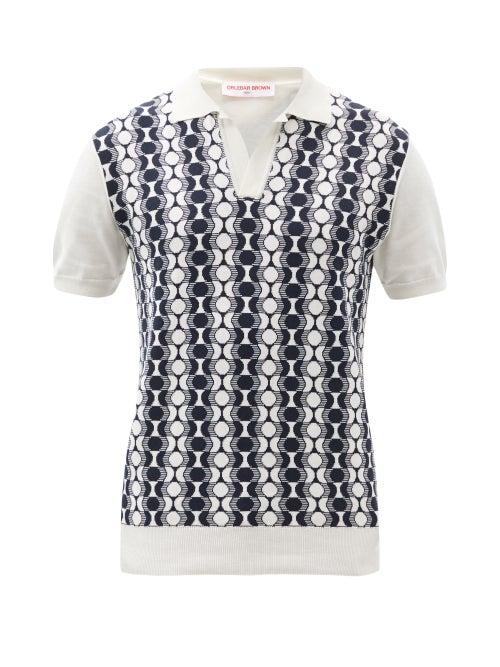 Matchesfashion.com Orlebar Brown - Horton Geometric-jacquard Cotton-blend Polo Shirt - Mens - Navy Multi