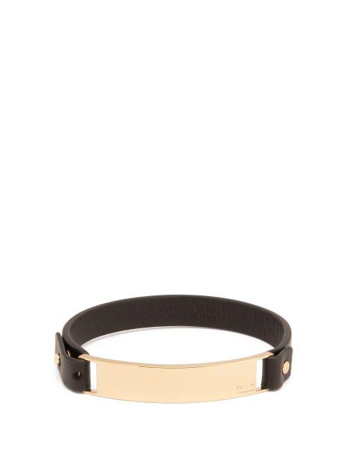 Matchesfashion.com Bottega Veneta - Logo Engraved Plaque Leather Bracelet - Mens - Black