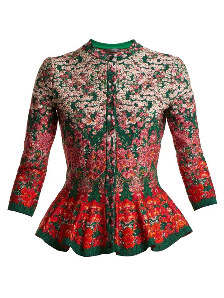 Alexander Mcqueen Flowerbed Jacquard-knit Peplum Cardigan