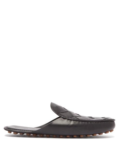 Matchesfashion.com Bottega Veneta - Intrecciato-woven Leather Backless Loafers - Mens - Black