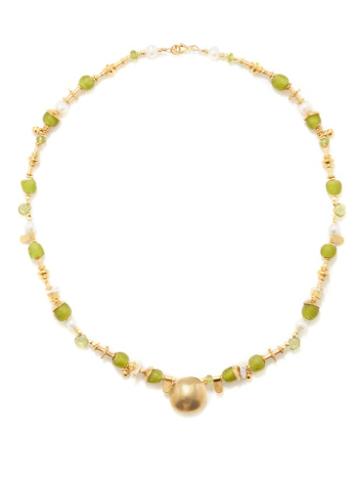 Katerina Makriyianni - Peridot, Pearl & 24kt Gold-vermeil Necklace - Womens - Green Gold